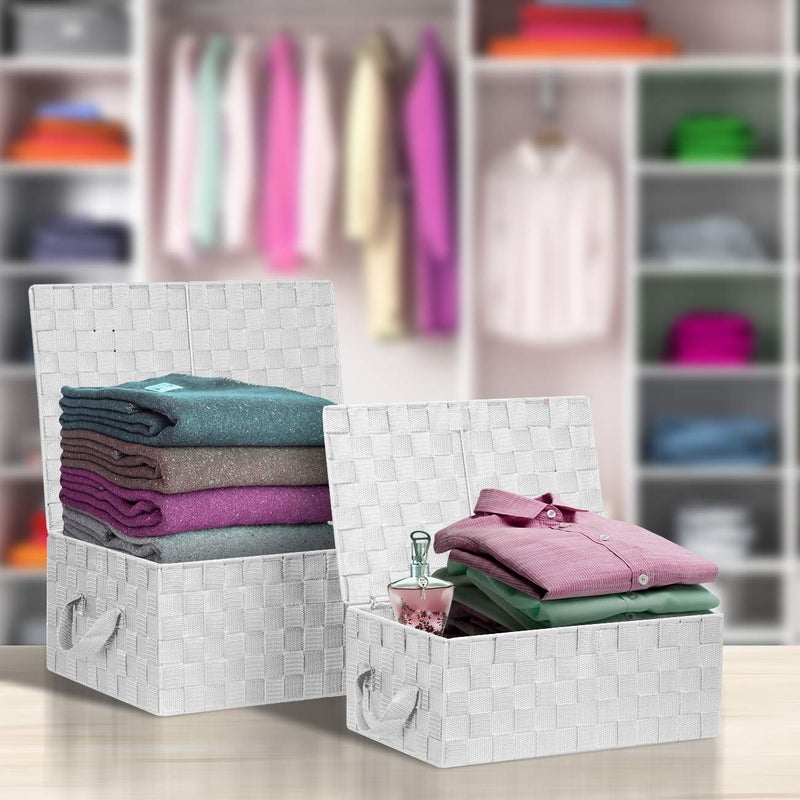 Sorbus Set of 3 Storage Baskets for Organizing with Lid, Mesh Hand-Woven Design, Linen Closet Organizers and Storage, Organizer Storage Baskets for Shelves, Variety Pack Organizers and Storage (White) - Image 3